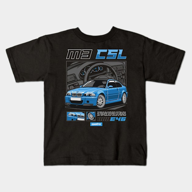 BMW E46 M3 CSL Kids T-Shirt by squealtires